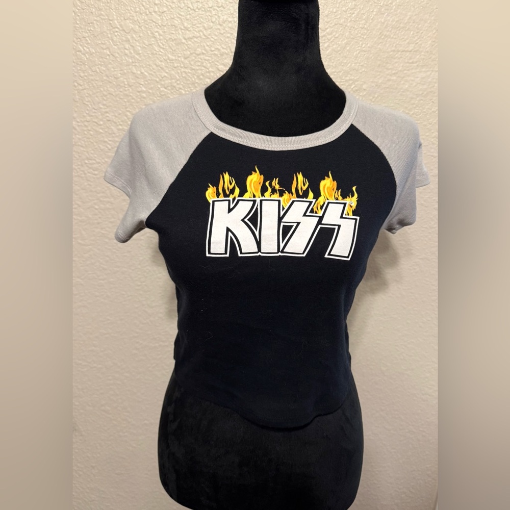 DAVID LERNER New York KISS Band Crop Top Shirt Medium Flames Logo